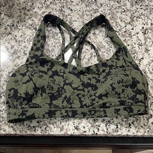 lululemon athletica Olive Green & Black Floral Strappy Sports Bra